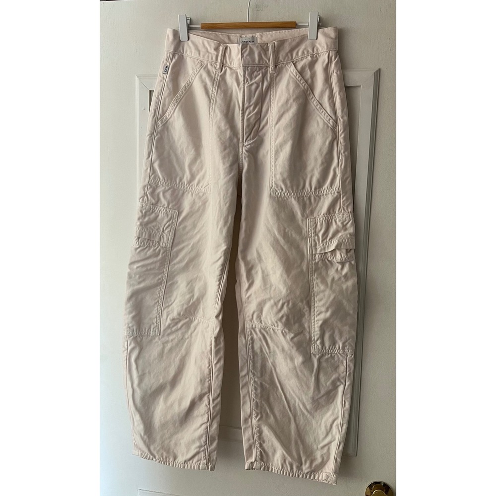 Citizens of Humanity Womens High Rise Cargo Pants Cream Off White Size 26